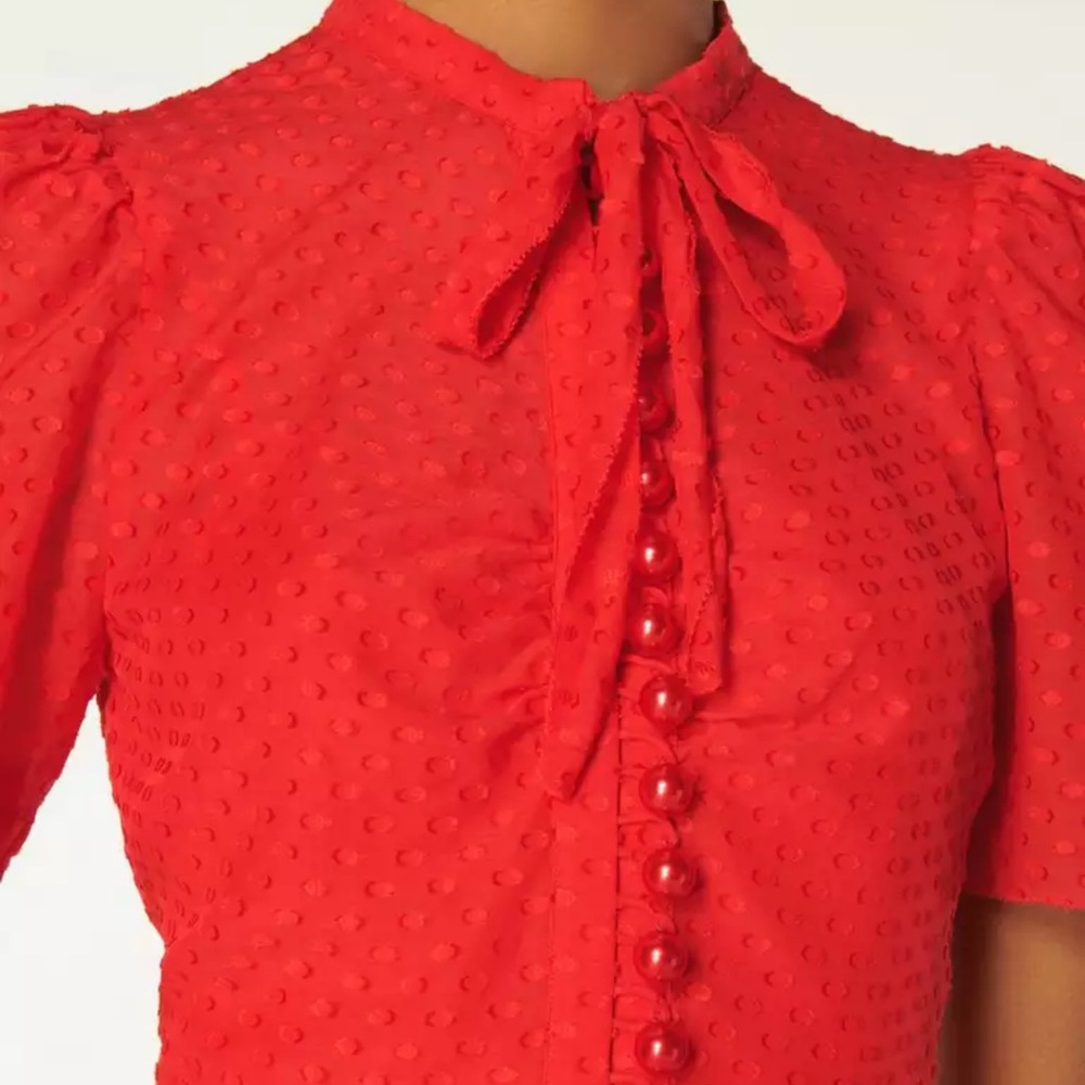 LK Bennett Sina Red Silk Polka Dot Midi Shirt Dress Size US 10